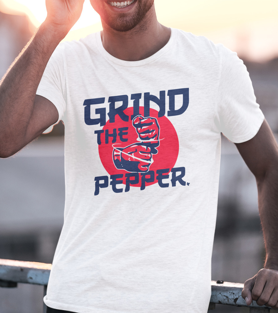 Grind The Pepper Japan Hand Gesture Red Circle Background T-Shirt
