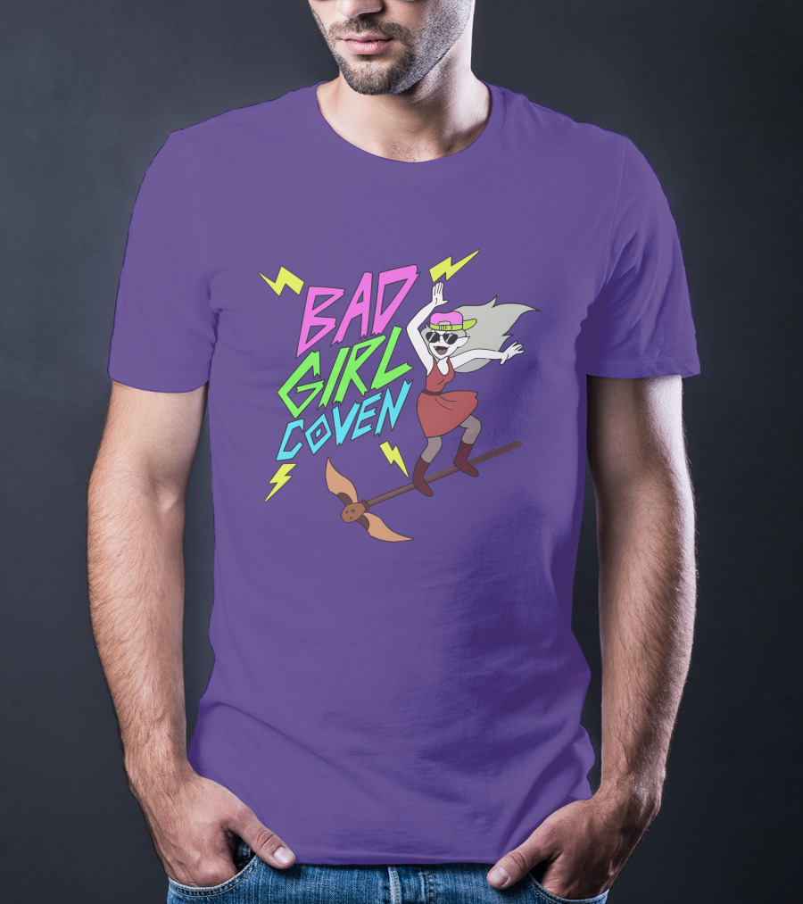 Bad Girl Coven Witch On Broomstick With Lightning Bolts T-Shirt