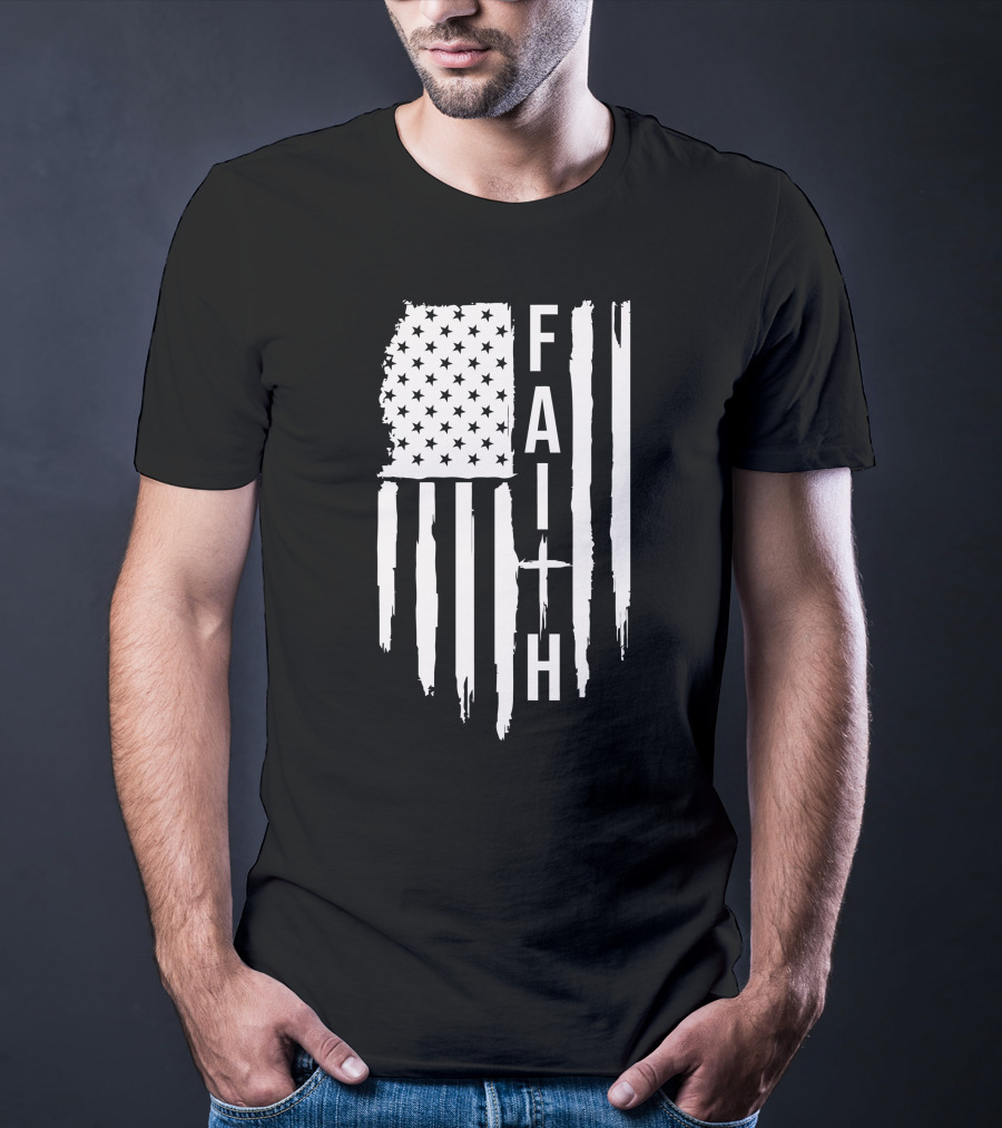 American Flag Faith Cross Stars Stripes T-Shirt