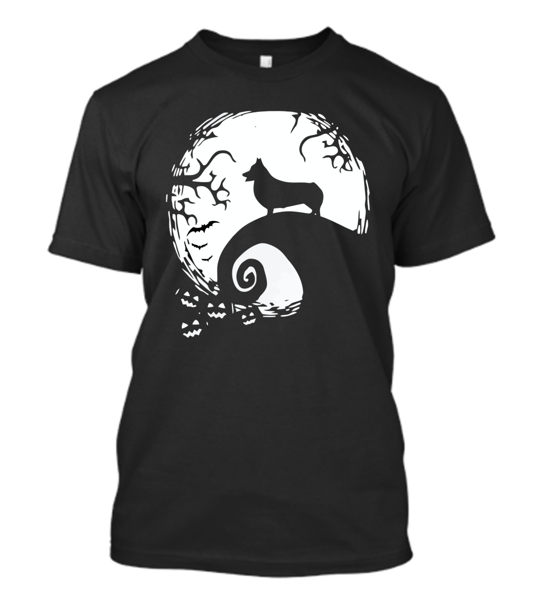 Corgi Howls At Halloween Moon With Jack O'Lanterns T-Shirt