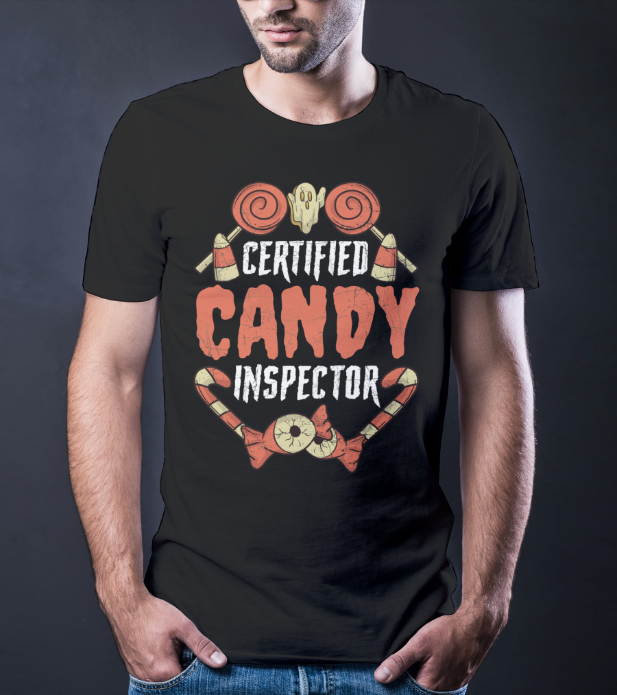 Certified Candy Inspector Halloween Lollipops And Candy Canes T-Shirt
