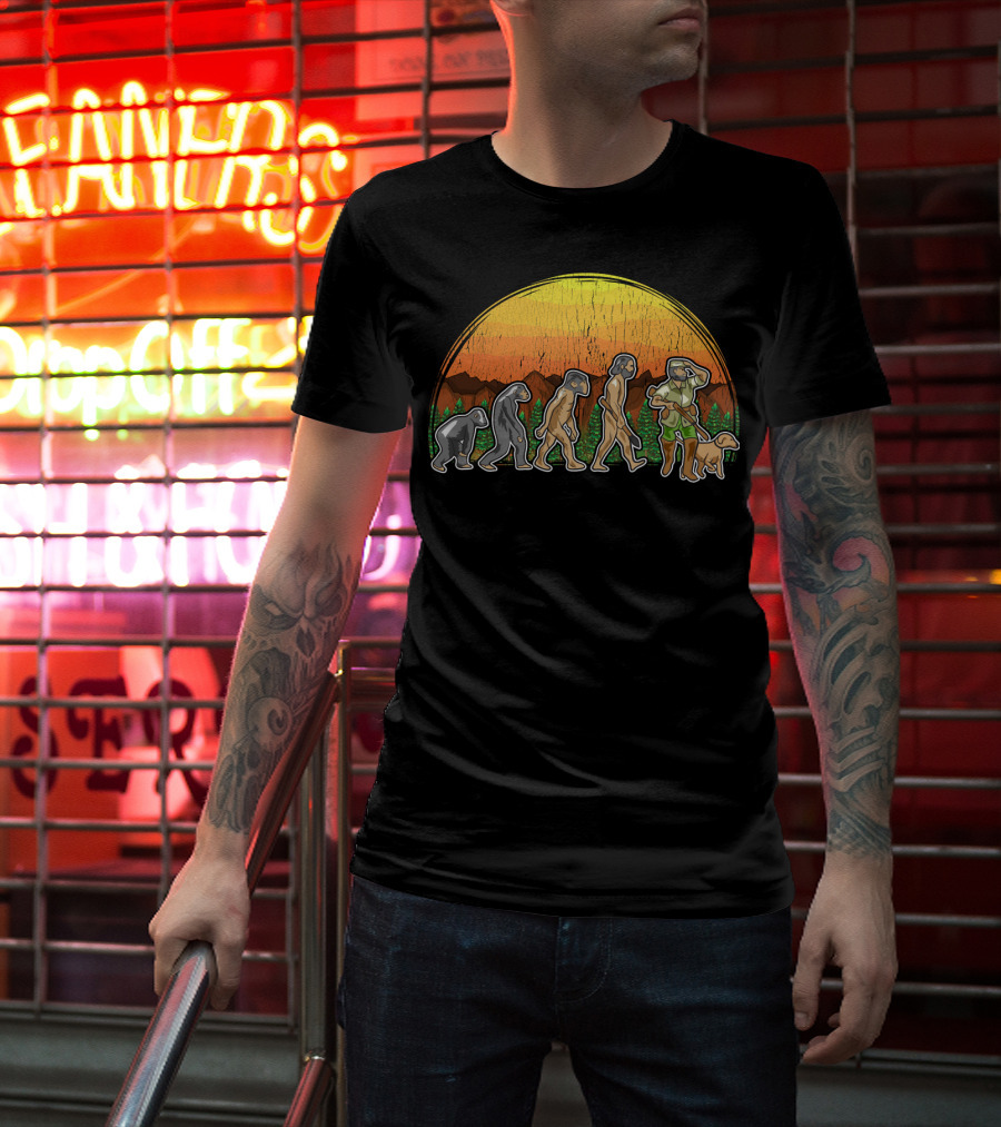 Duck Hunter Goose Grouse Hunting Evolution Sunset Silhouette With Dog T-Shirt