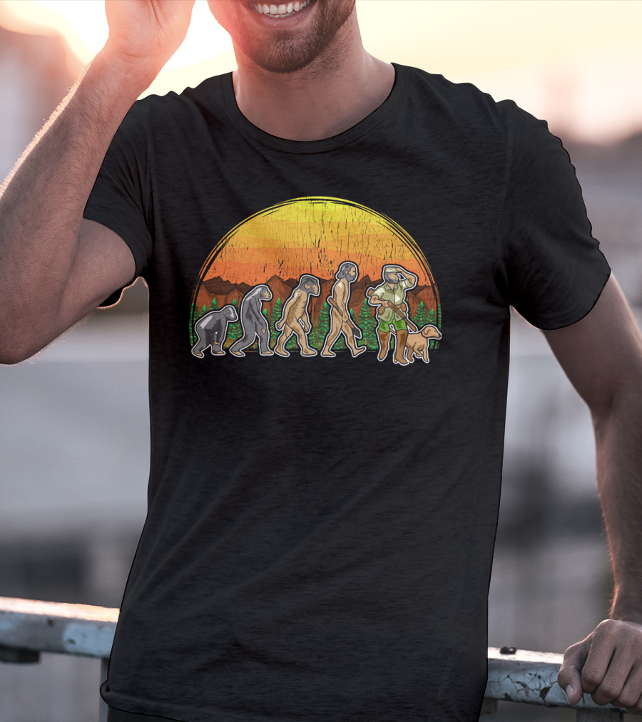 Duck Hunter Goose Grouse Hunting Evolution Sunset Silhouette With Dog T-Shirt