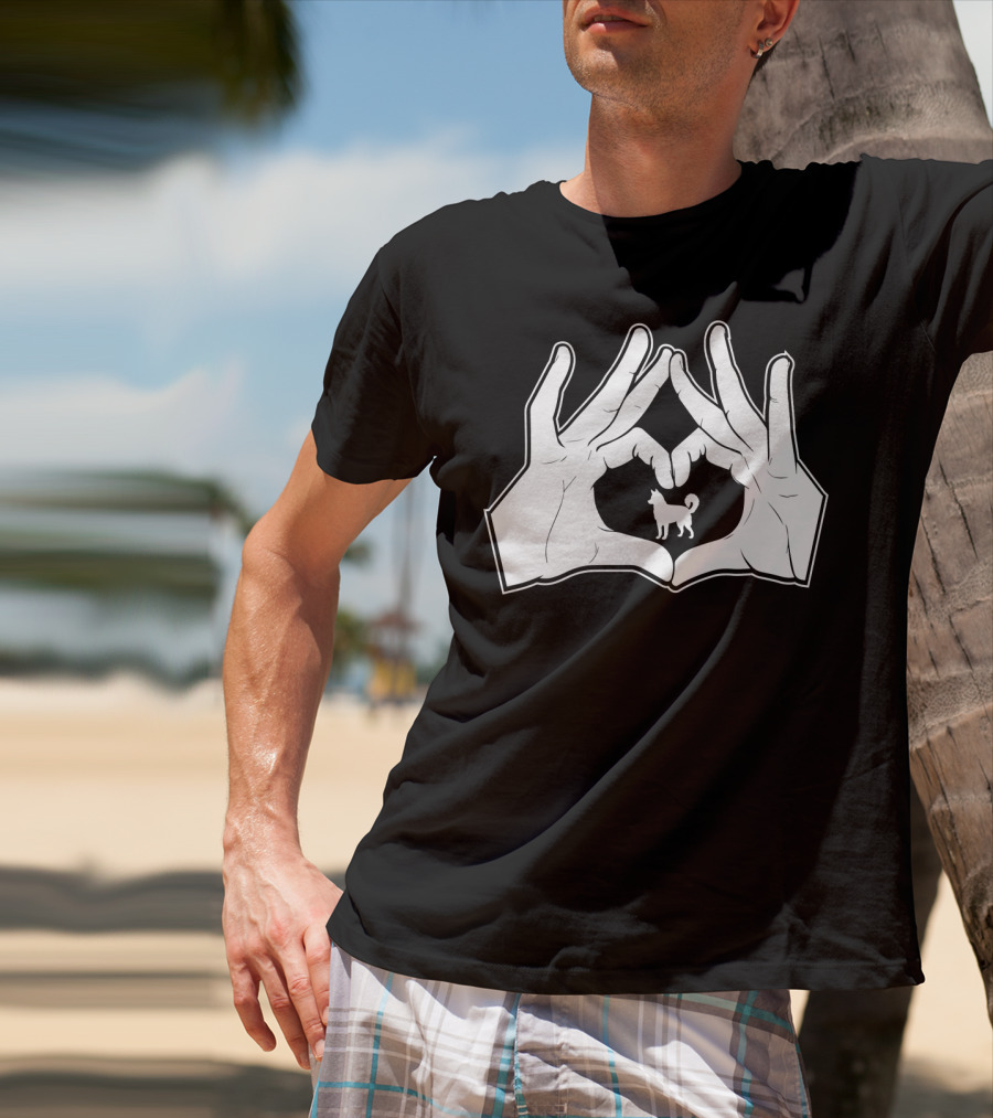 Alaskan Clover Kai Hands Heart Sign Dog Inside Hand Heart Gesture T-Shirt