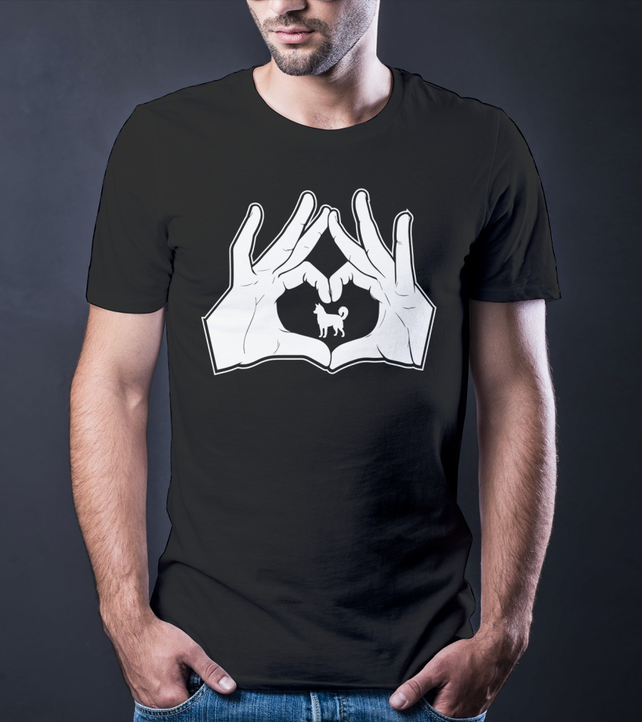 Alaskan Clover Kai Hands Heart Sign Dog Inside Hand Heart Gesture T-Shirt