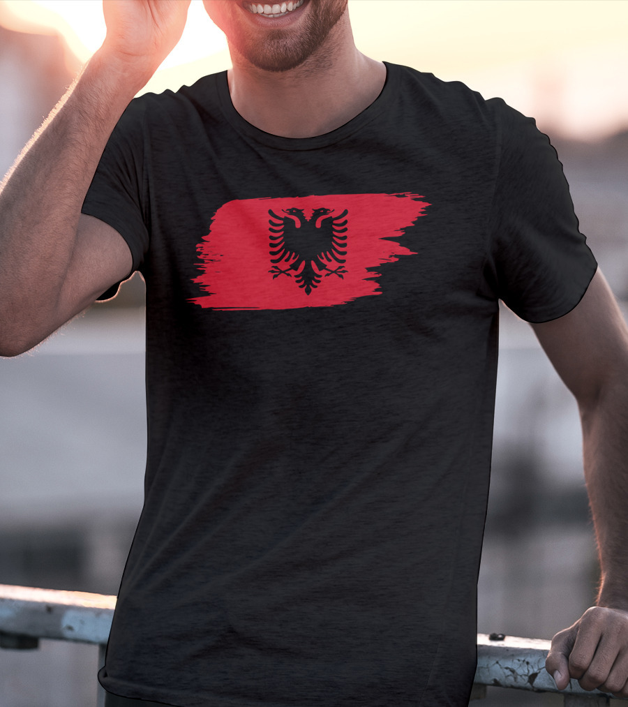 Albania Flag Red Brushstroke Double-Headed Eagle T-Shirt