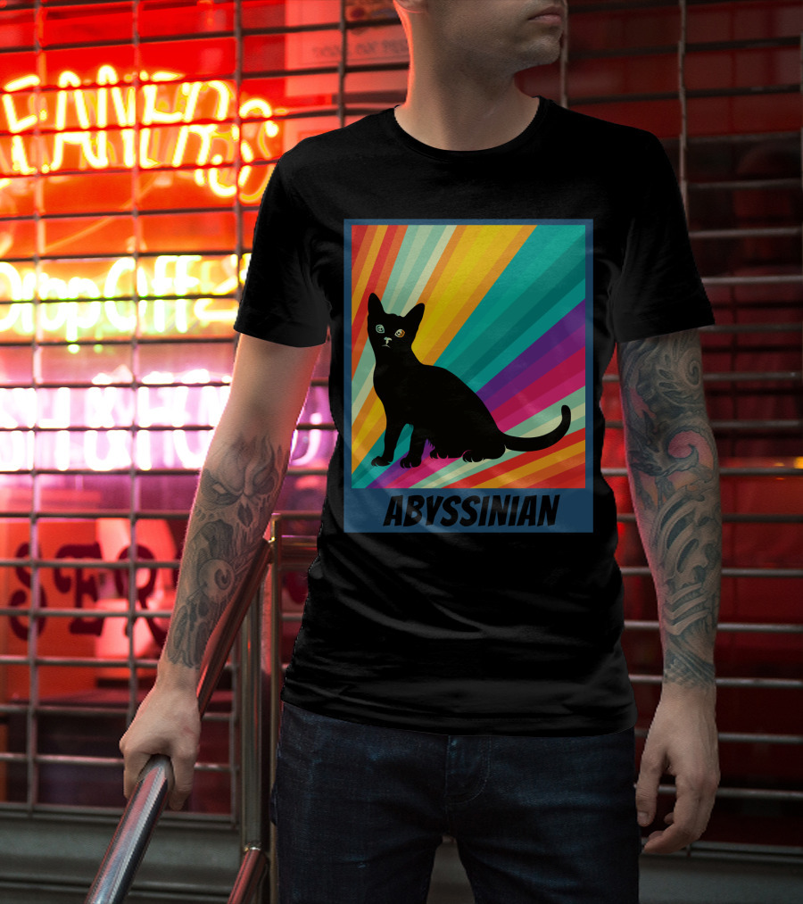 Abyssinian Cat Retro Rainbow T-Shirt