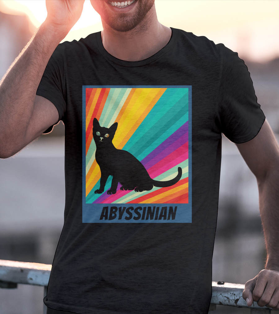 Abyssinian Cat Retro Rainbow T-Shirt