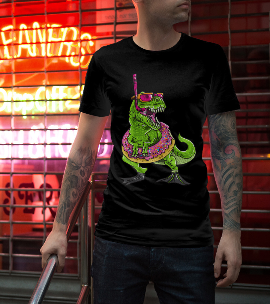 Dinosaur Snorkeling Donut Float Summer Pool Party T-Shirt