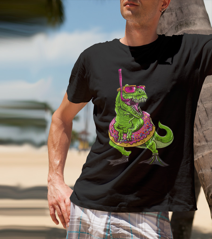 Dinosaur Snorkeling Donut Float Summer Pool Party T-Shirt