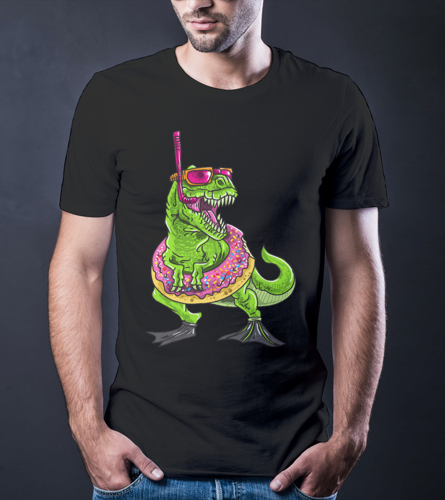 Dinosaur Snorkeling Donut Float Summer Pool Party T-Shirt