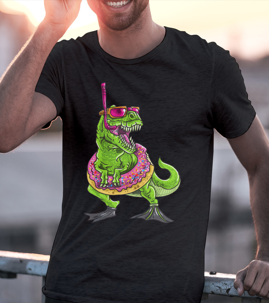 Dinosaur Snorkeling Donut Float Summer Pool Party T-Shirt