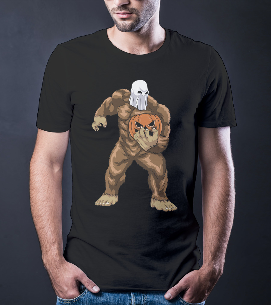 Ghost Bigfoot Sasquatch With Jack O' Lantern Head T-Shirt