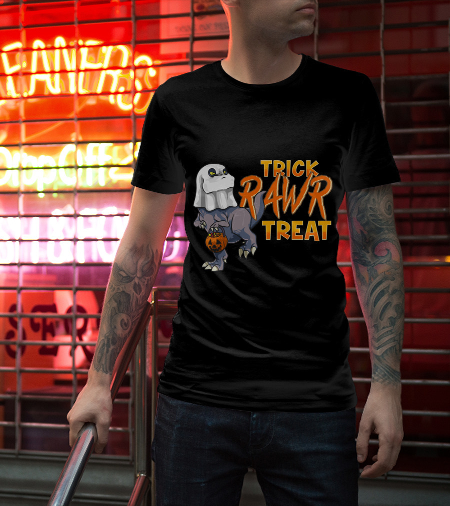 Ghost Dinosaur Trick RAWR Treat Boos Asaurus Halloween Pumpkin Paleontology Fun T-Shirt