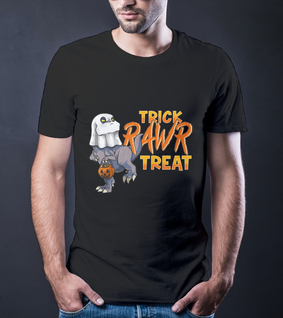Ghost Dinosaur Trick RAWR Treat Boos Asaurus Halloween Pumpkin Paleontology Fun T-Shirt