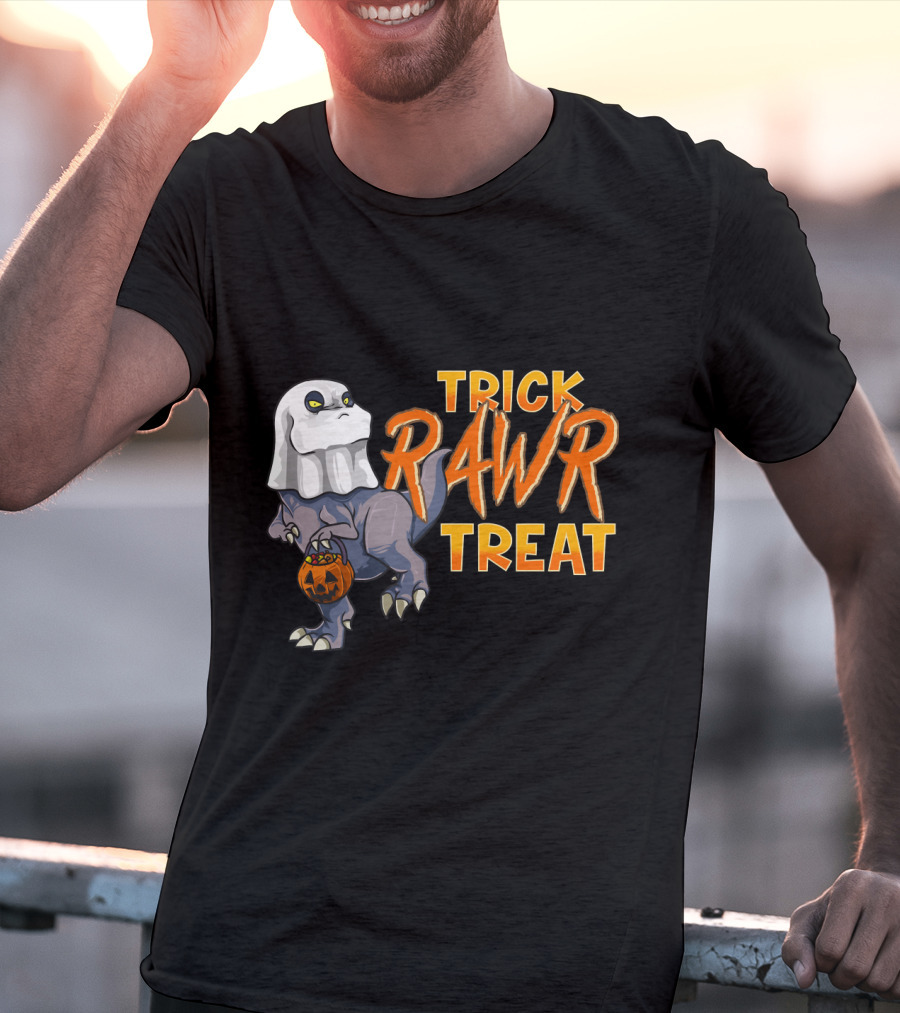 Ghost Dinosaur Trick RAWR Treat Boos Asaurus Halloween Pumpkin Paleontology Fun T-Shirt