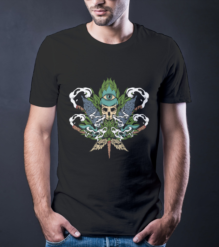 Illuminati Skull Cannabis Leaf 420 Weed Pot Eye T-Shirt