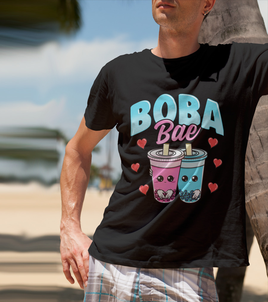 Kawaii Boba Bae Cute Bubble Tea Characters With Hearts T-Shirt