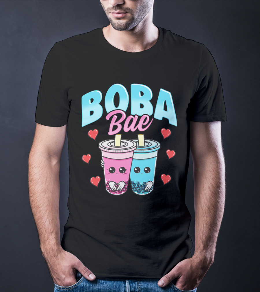 Kawaii Boba Bae Cute Bubble Tea Characters With Hearts T-Shirt
