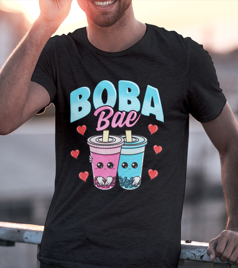Kawaii Boba Bae Cute Bubble Tea Characters With Hearts T-Shirt