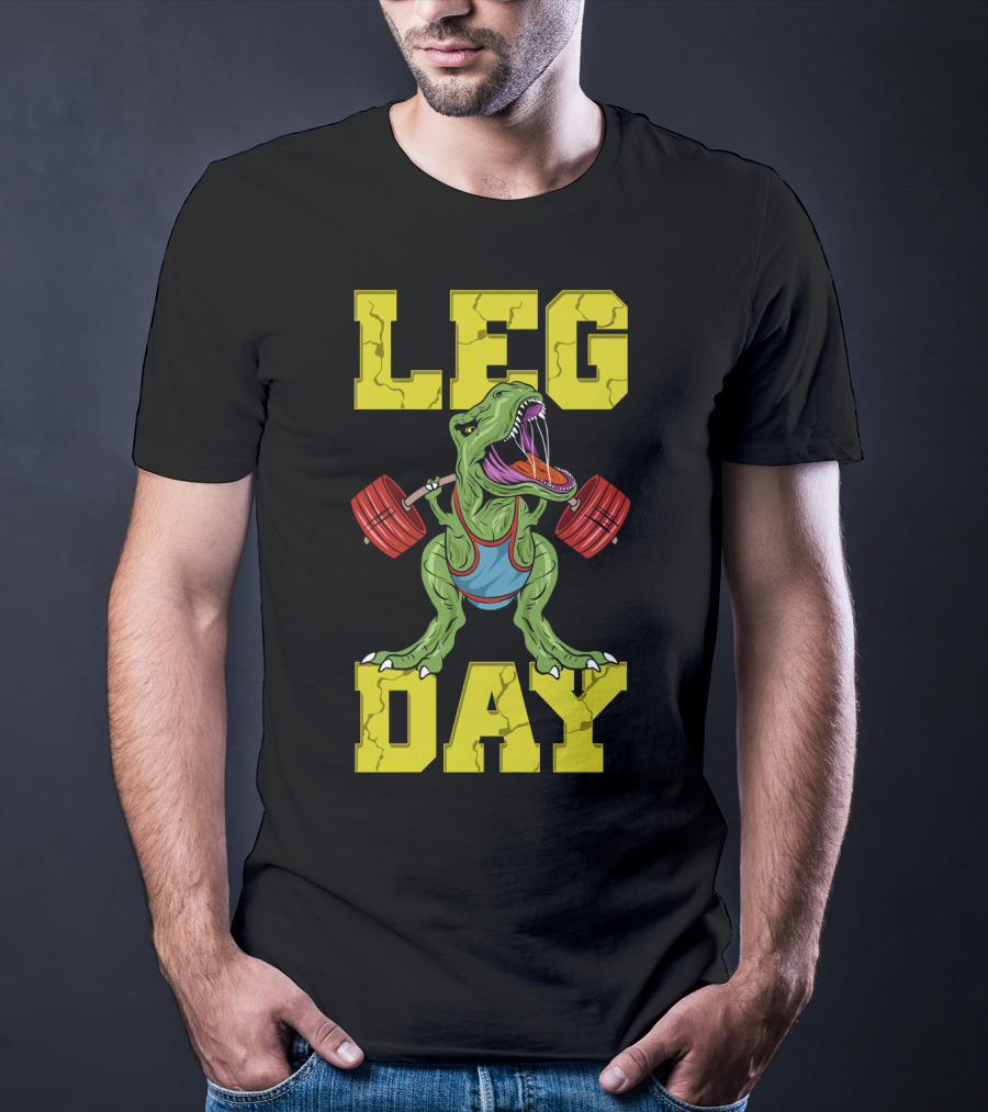 Leg Day Dinosaur Weight Lifter Squat Barbell Training T-Shirt