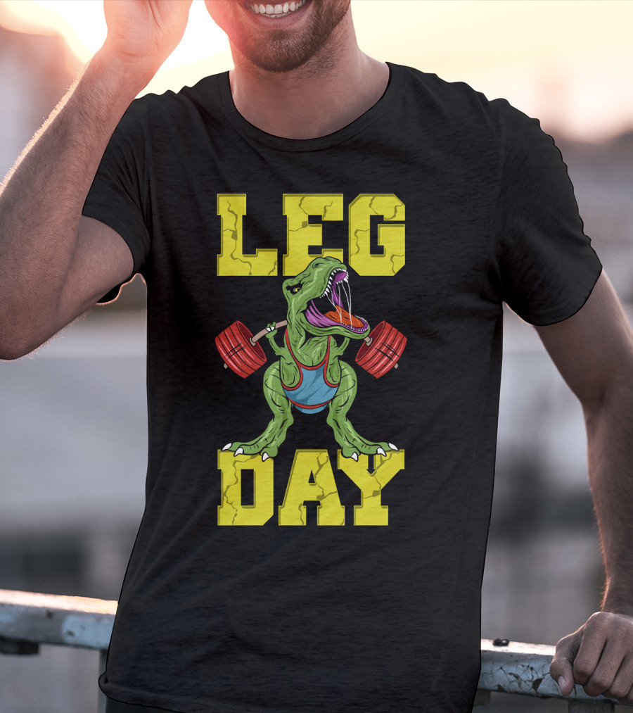 Leg Day Dinosaur Weight Lifter Squat Barbell Training T-Shirt