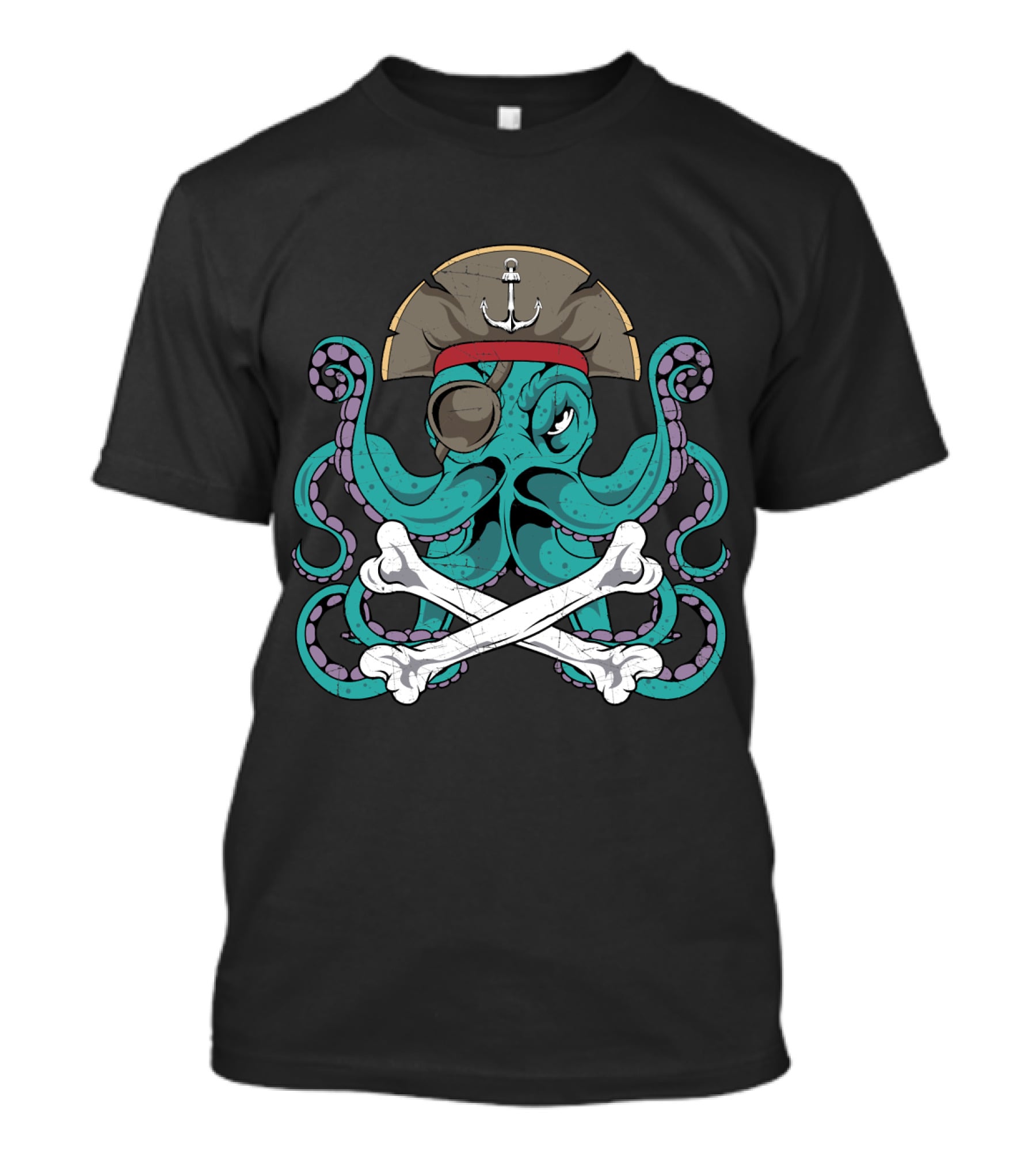 Octopus Pirate Jolly Roger Crossbones Anchor Hat Tentacles T-Shirt