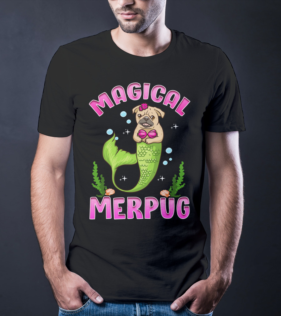 Magical Merpug Pug Dog With Mermaid Tail T-Shirt