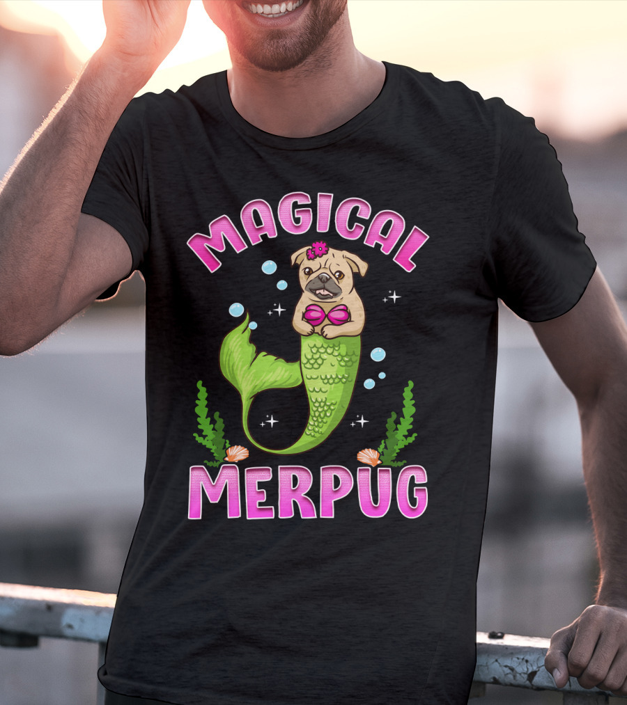 Magical Merpug Pug Dog With Mermaid Tail T-Shirt