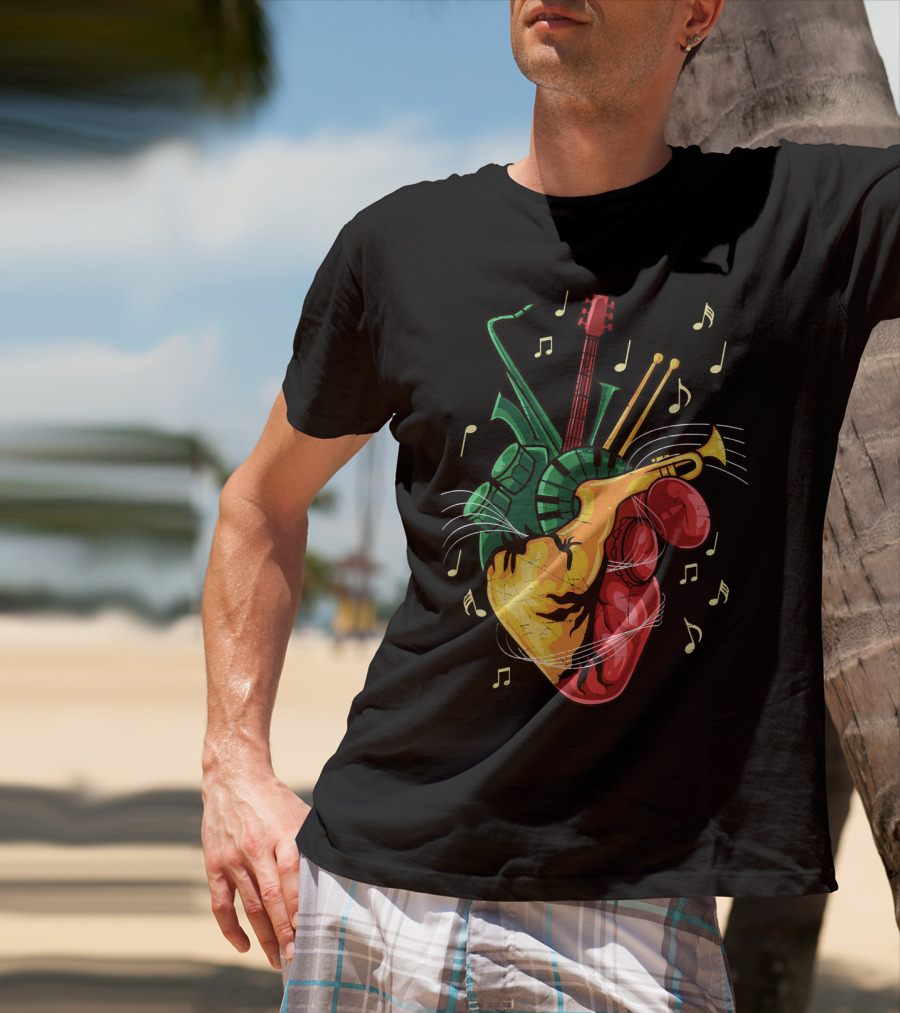 Reggae Lover Jamaican Heart Music Rastafari Instrument Fusion T-Shirt