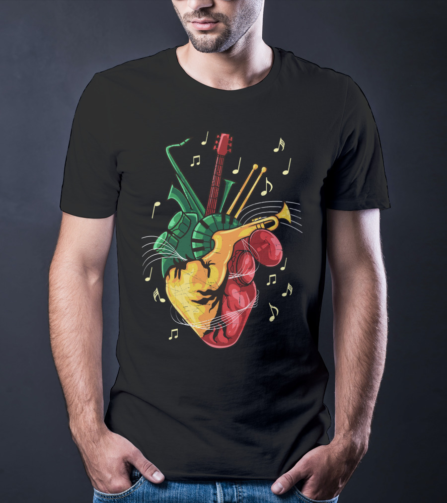 Reggae Lover Jamaican Heart Music Rastafari Instrument Fusion T-Shirt