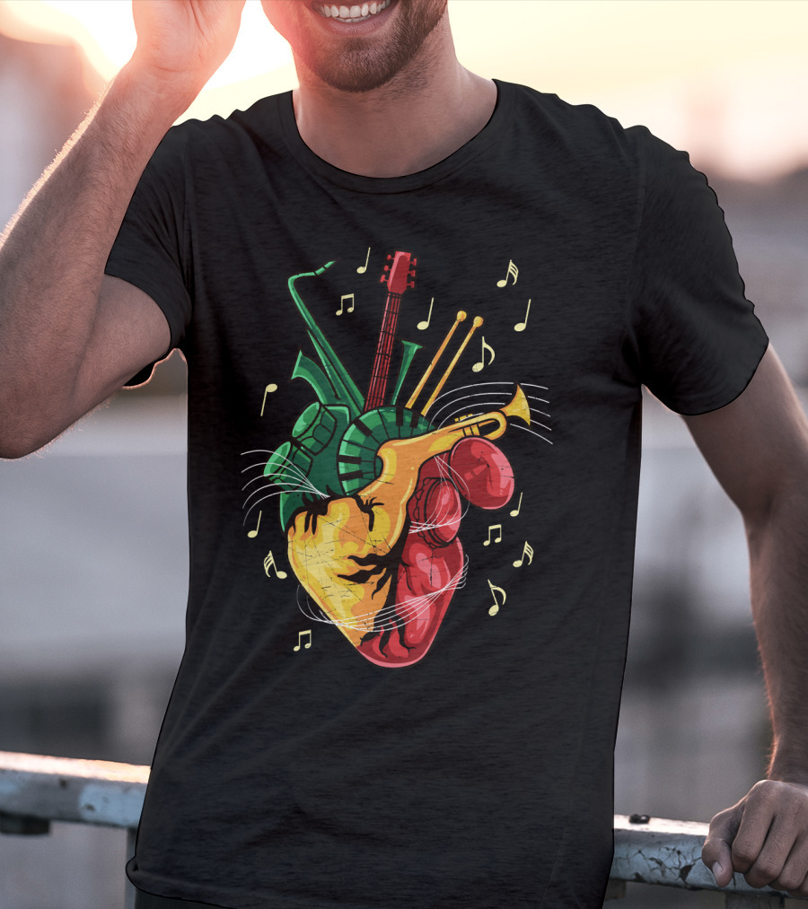 Reggae Lover Jamaican Heart Music Rastafari Instrument Fusion T-Shirt