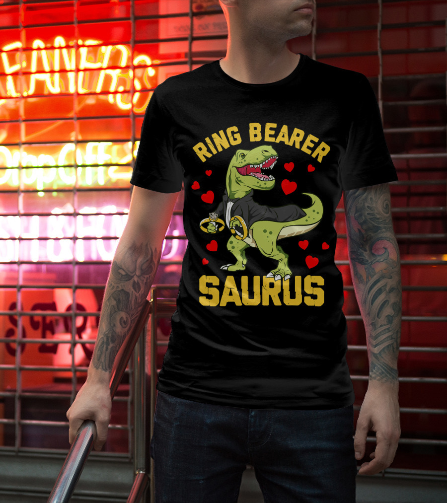 Ring Bearer Saurus Rex Wedding Party Hearts T-Shirt