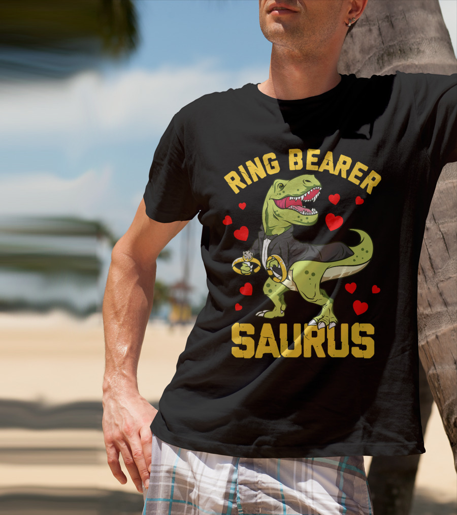 Ring Bearer Saurus Rex Wedding Party Hearts T-Shirt