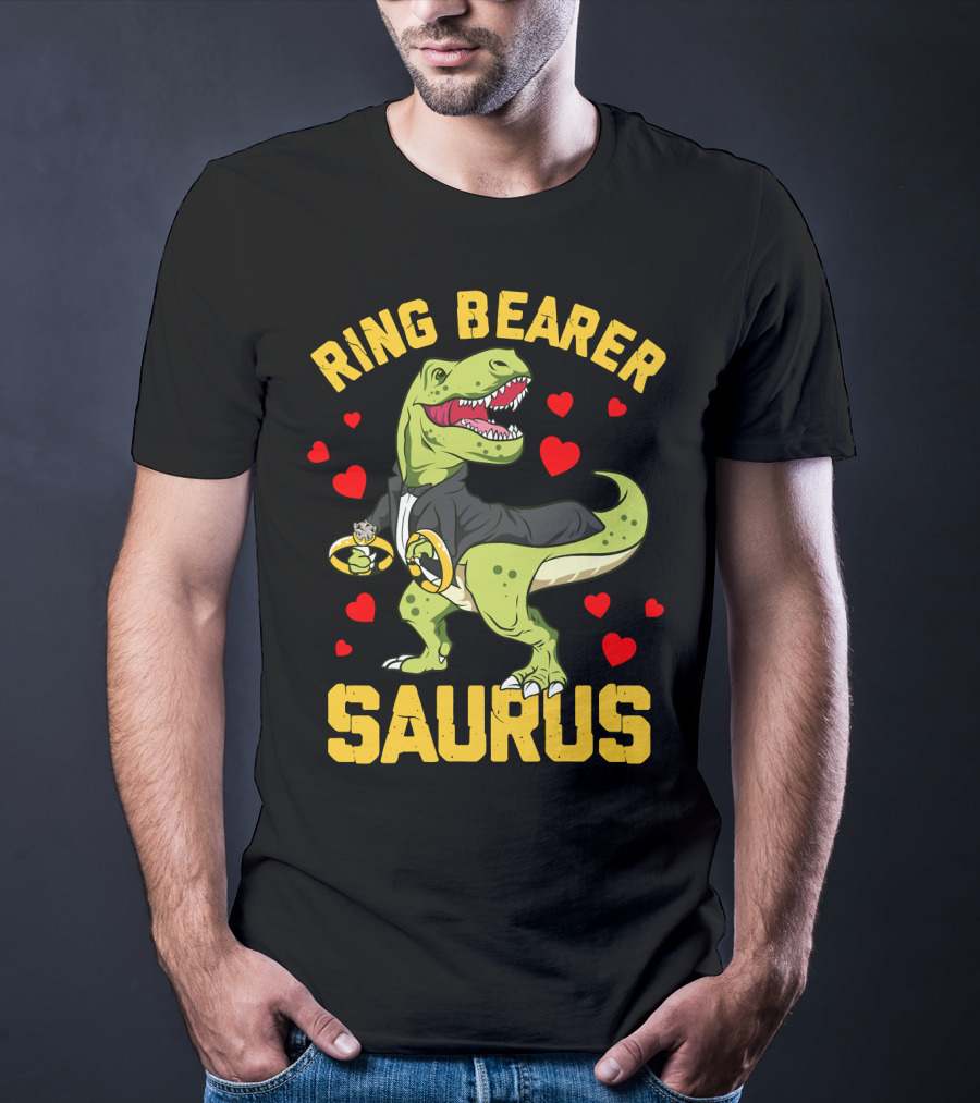 Ring Bearer Saurus Rex Wedding Party Hearts T-Shirt
