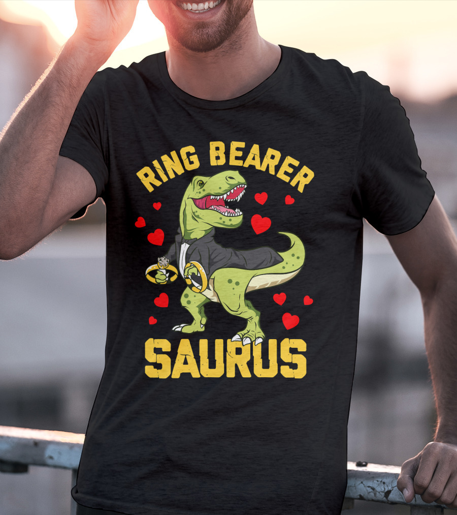 Ring Bearer Saurus Rex Wedding Party Hearts T-Shirt
