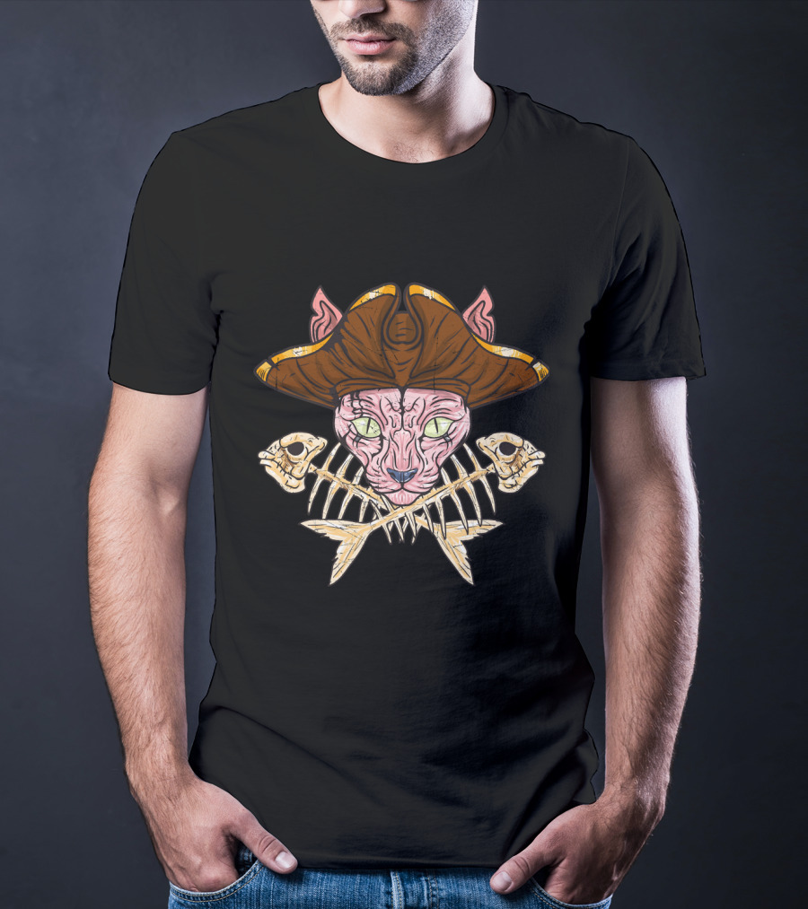 Sphinx Pirate Cat Skull Jolly Roger Crossbones T-Shirt