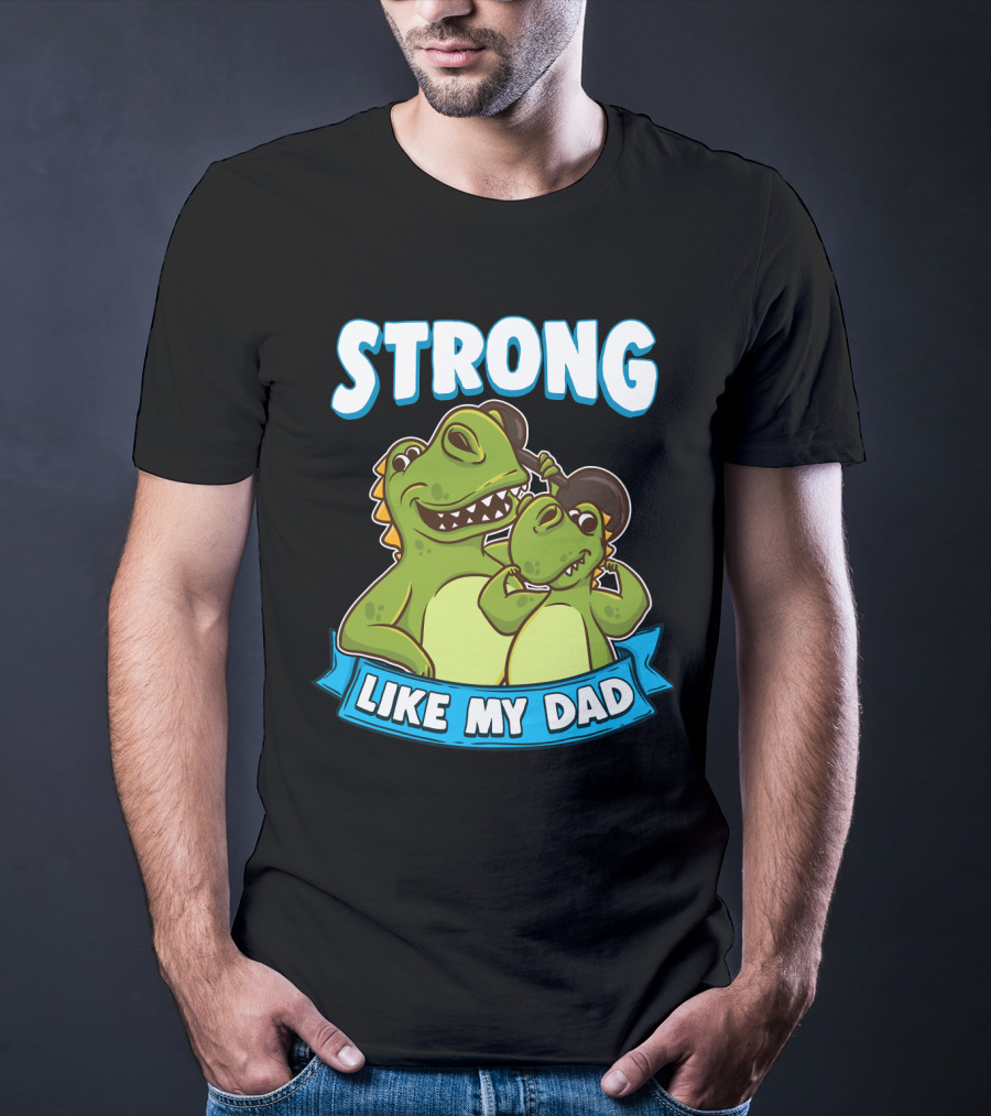 Strong Like My Dad Kawaii Daddy Dinosaur Duo T-Shirt