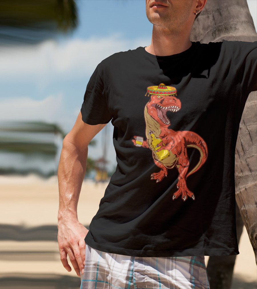 Tequilasaurus Rex Dinosaur Tequila Drinking Team Sombrero Fiesta T-Shirt