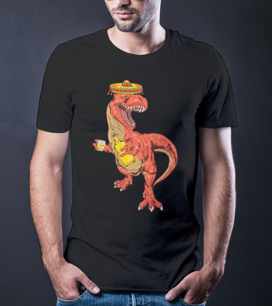 Tequilasaurus Rex Dinosaur Tequila Drinking Team Sombrero Fiesta T-Shirt