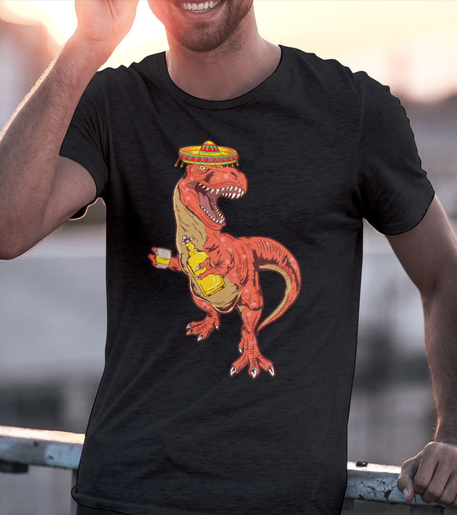 Tequilasaurus Rex Dinosaur Tequila Drinking Team Sombrero Fiesta T-Shirt