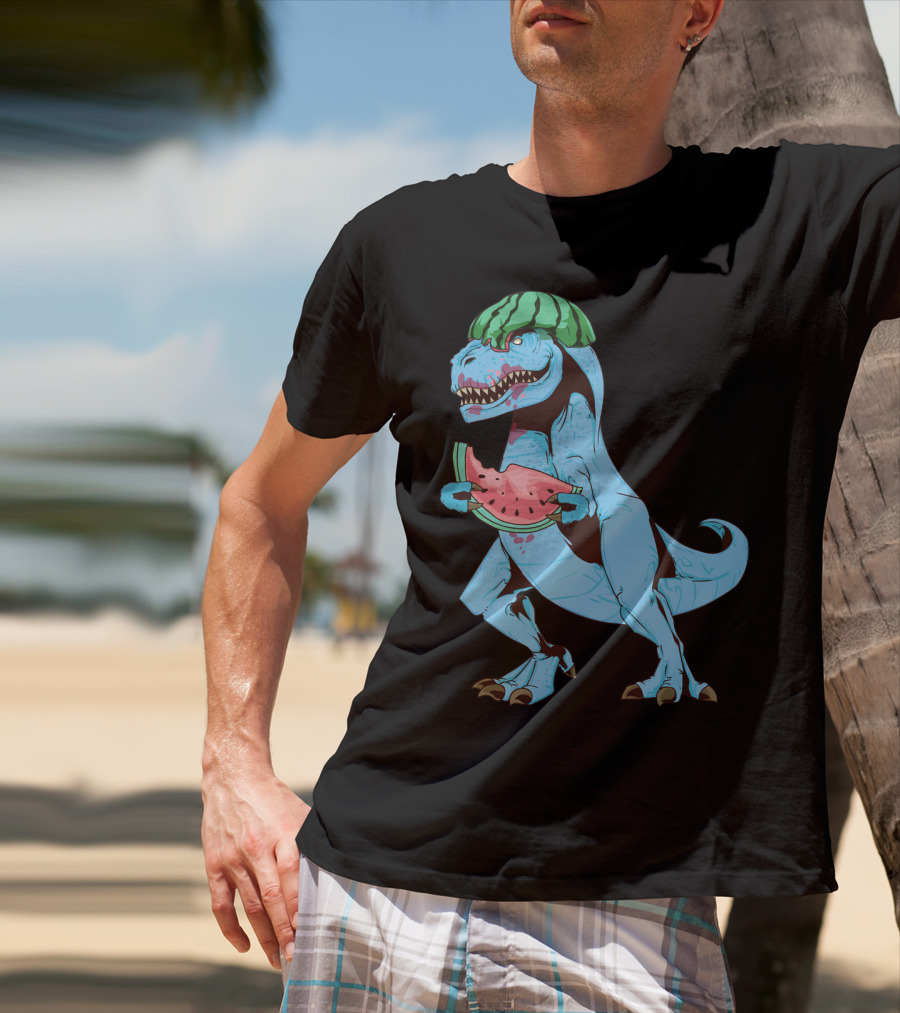 One In A Melon Watermelon Dinosaur Rex Summer Fruit T-Shirt