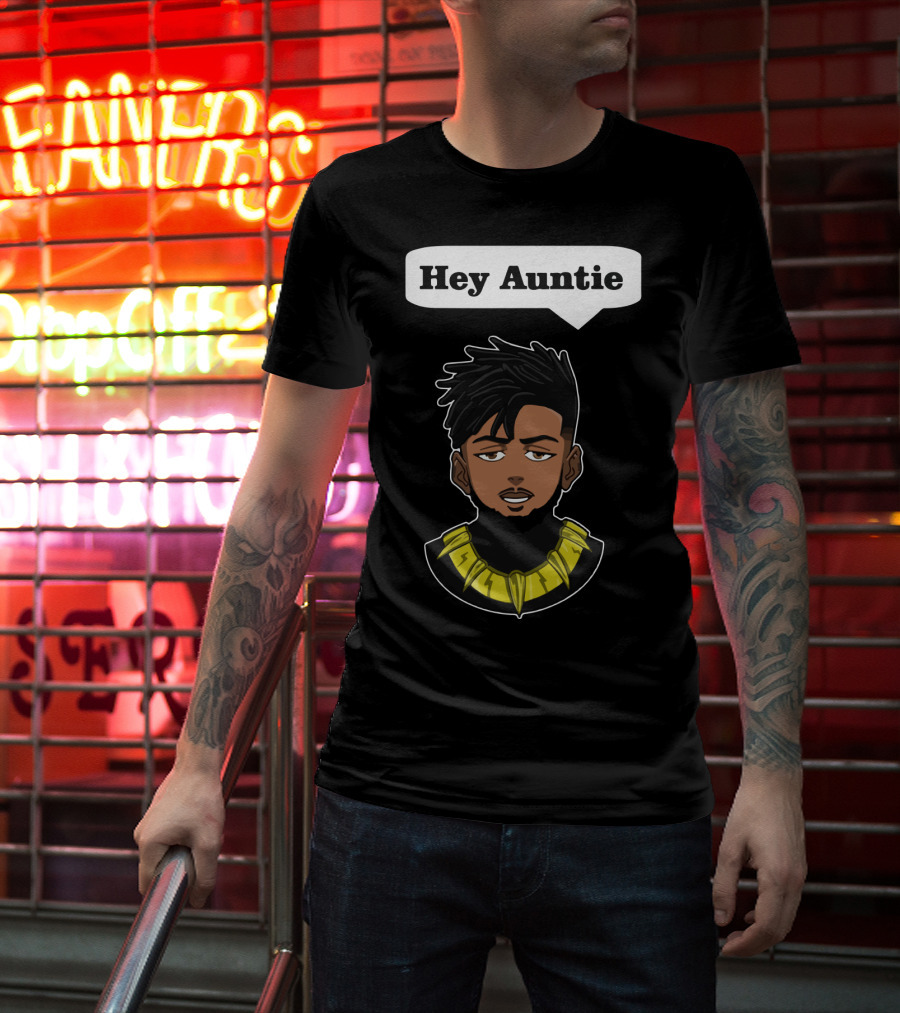 Erik Killmonger Hey Auntie Animated Character Necklace Black Panther T-Shirt