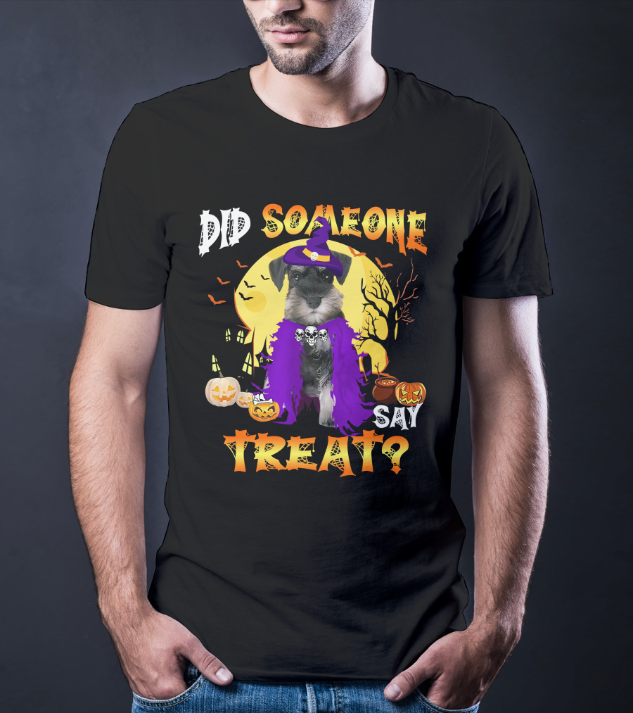 Did Someone Say Treat Miniature Schnauzer Halloween Pumpkins And Witch Hat T-Shirt
