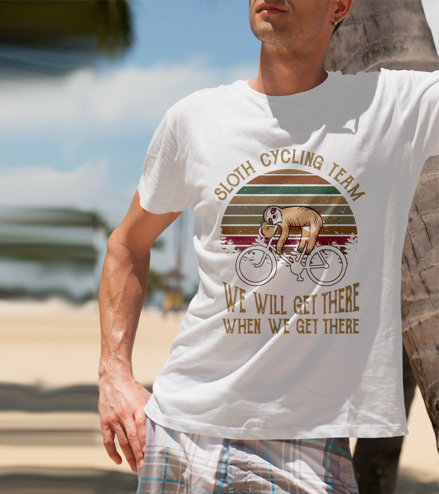 Sloth Cycling Team We Will Get There When We Get There Retro Sunset T-Shirt