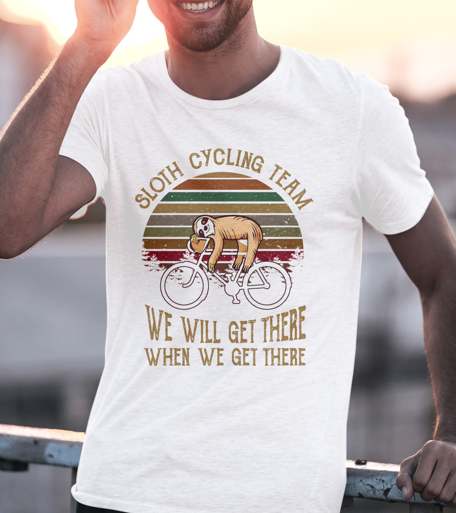 Sloth Cycling Team We Will Get There When We Get There Retro Sunset T-Shirt