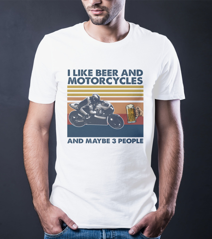 I Like Beer And Motorcycles Vintage Style With Beer Mug And Racer T-Shirt