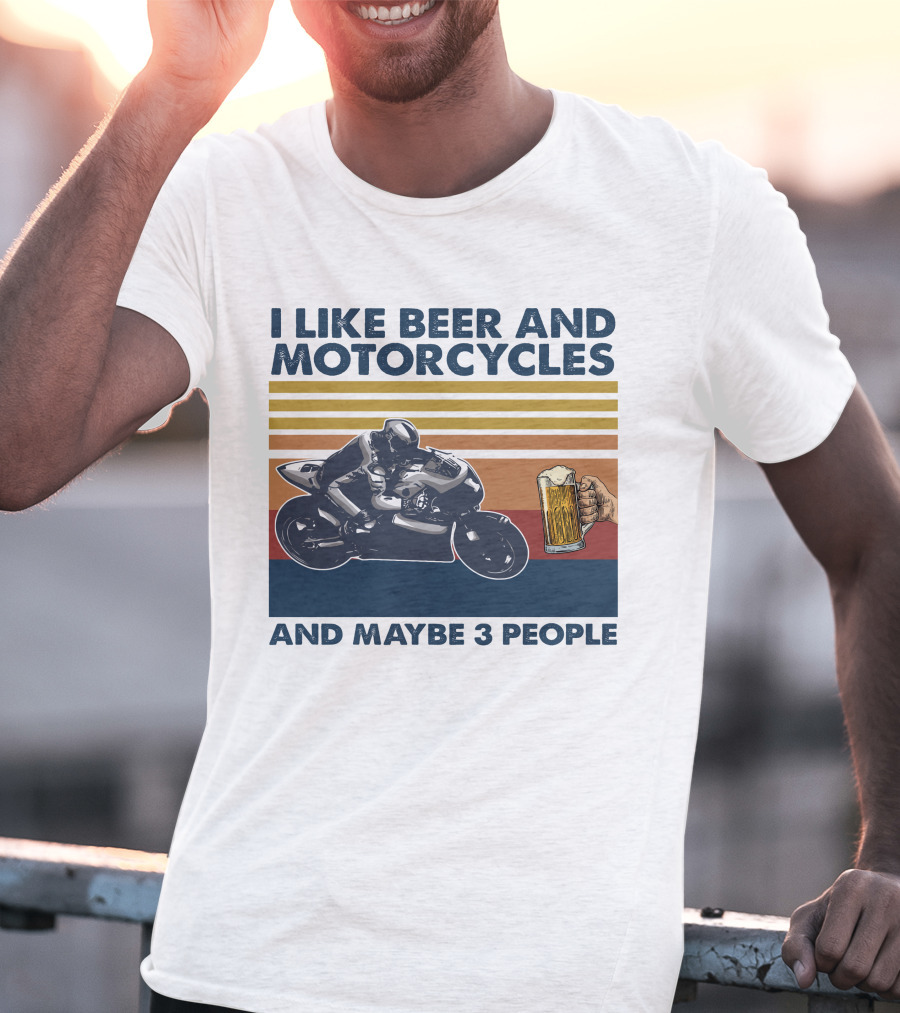 I Like Beer And Motorcycles Vintage Style With Beer Mug And Racer T-Shirt