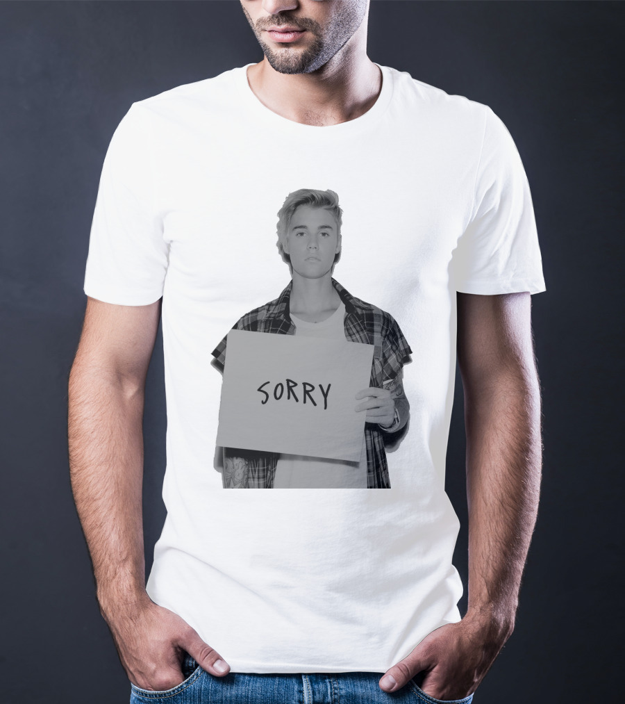Sorry Justin Bieber Black And White Image T-Shirt
