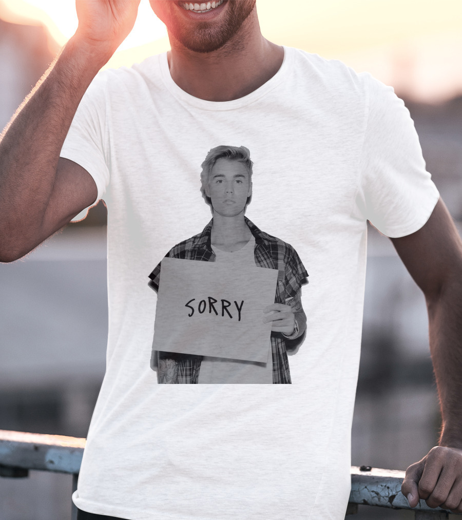Sorry Justin Bieber Black And White Image T-Shirt